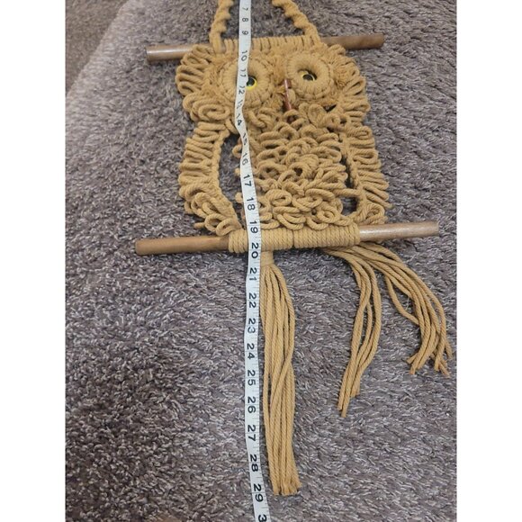 Vtg 70s Jute Wood Handmade Yarn Macramé Owl Hanging Boho Hippie Home Decor Retro - Picture 7 of 7